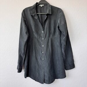 James Perse 100% Silk Tunic Button Down Long Sleeve Casual Black Size 3‎ Large
